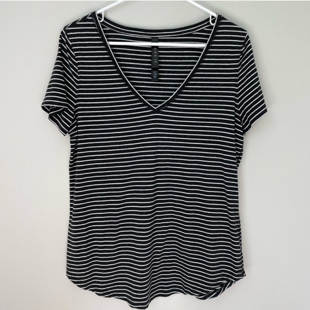 Black & White Striped V Neck